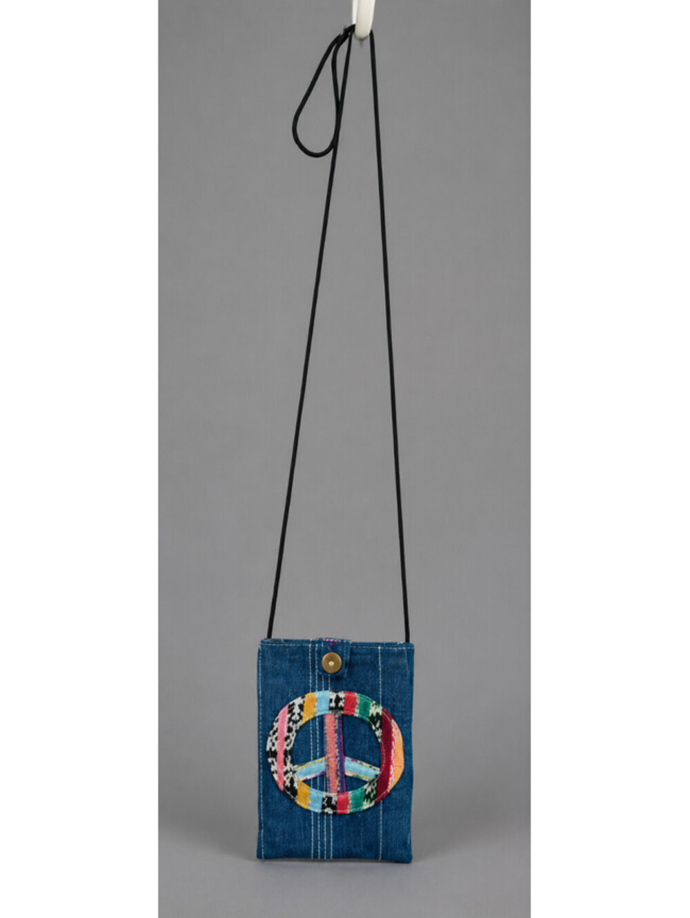 Retired Bamboo Trading Co Blue Denim Peace Sign Cotton Crossbody Boho Purse Bag
